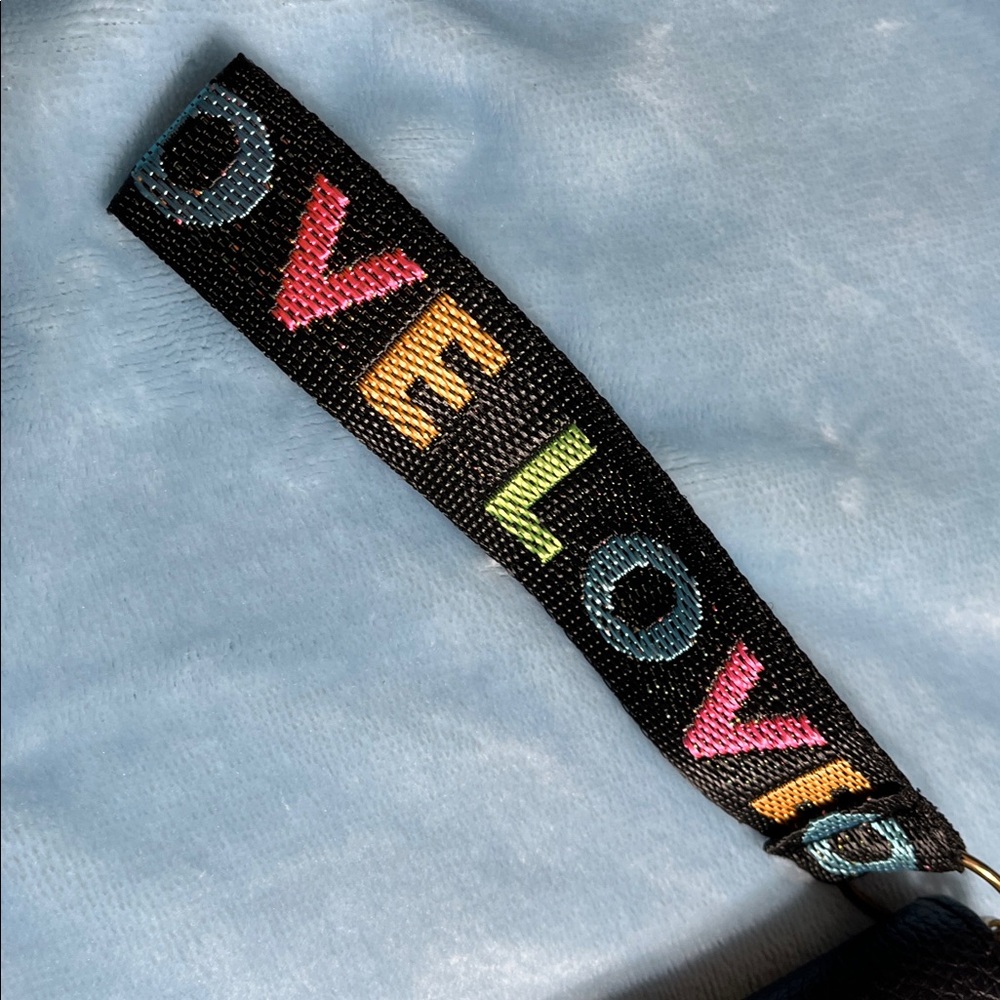 Black Zip-Around Wristlet Wallet w/ Colorful LOVE Strap – New - Picture 4 of 11